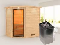 Karibu Sauna Jella mit 4,5 kW Ofen integr. Strg mit Dachkranz