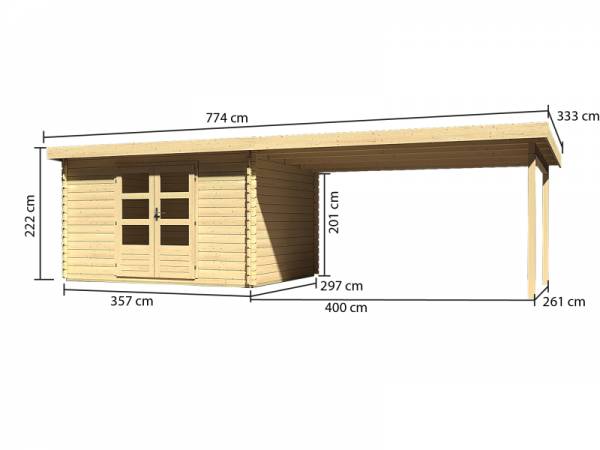 Karibu Woodfeeling Gartenhaus Bastrup 7 mit Anbaudach 4 Meter