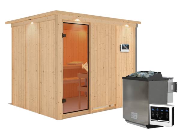 Gobin - Karibu Sauna inkl. 9-kW-Bioofen - mit Dachkranz -