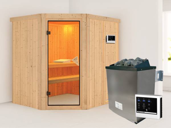 Karibu Sauna Siirin 68 mm- klassische Saunatür- 4,5 kW Ofen ext. Strg- ohne Dachkranz