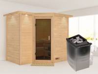 Karibu Sauna Sahib 2 inkl. 9-kW-Ofen mit interner Steuerung, mit Dachkranz, mit moderner Saunatür