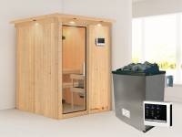 Karibu Sauna Norin- Klarglas Saunatür- 4,5 kW Ofen ext. Strg- mit Dachkranz