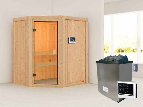 Karibu Woodfeeling Sauna Faurin- klassische Saunatür- 4,5 kW Ofen ext. Strg