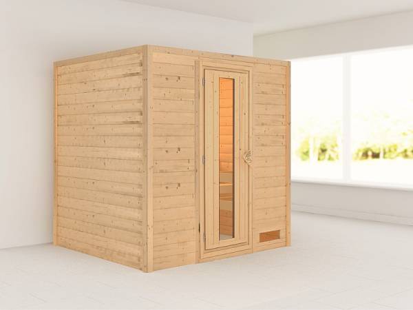 Karibu Sauna Anja 38 mm ohne Dachkranz- ohne Ofen- energiesparende Saunatür