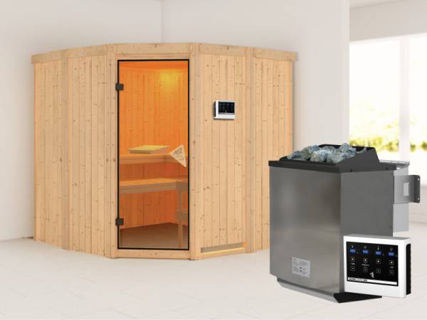 Simara 1 - Karibu Sauna inkl. 9-kW-Bioofen - ohne Fenster -