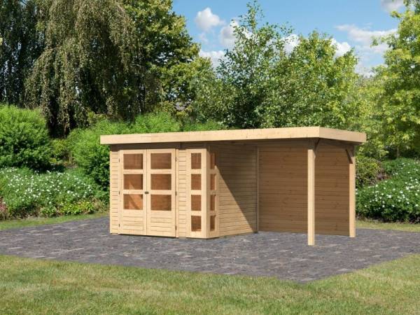Karibu Woodfeeling Gartenhaus Kerko 3 natur mit 2,40 m Anbaudach, Rückwand Karibu Woodfeeling Gartenhaus Kerko 3 natur mit 2,40 m Anbaudach, Rückwand