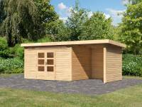 Karibu Woodfeeling Gartenhaus Kandern 7 mit Anbaudach 2,35 Meter inklusive Rück-und Seitenwand