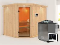 Malin - Karibu Sauna inkl. 9-kW-Bioofen - mit Dachkranz -