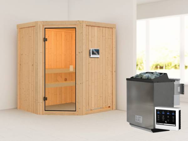 Karibu Woodfeeling Sauna Faurin- klassische Saunatür- 4,5 kW Bioofen ext. Strg
