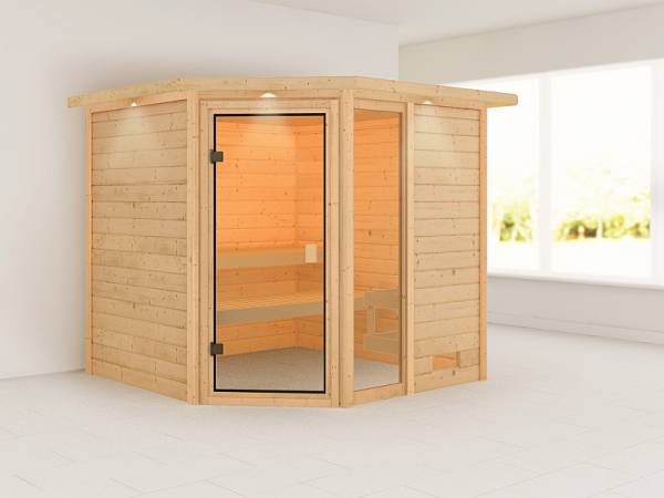 Karibu Woodfeeling Sauna Tabea mit Dachkranz 38 mm