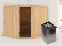 Karibu Sauna Malin inkl. 9-kW-Ofen mit interner Steuerung, ohne Dachkranz, mit moderner Saunatür