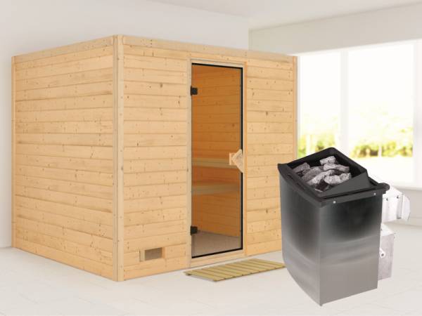 Sonara - Karibu Sauna inkl. 9-kW-Ofen - ohne Dachkranz -