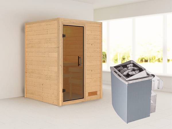 Karibu Woodfeeling Sauna Svenja- moderne Saunatür- 4,5 kW Ofen integr. Strg- ohne Dachkranz