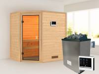 Karibu Sauna Svea inkl. 9 kW Ofen ext. Steuerung mit klassischer Tür -ohne Dachkranz-