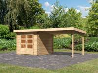 Karibu Woodfeeling Gartenhaus Bastrup 4 mit Anbaudach 3 Meter natur