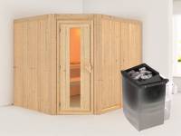Karibu Sauna Malin inkl. 9-kW-Ofen mit interner Steuerung, ohne Dachkranz, mit energiesparender Saunatür