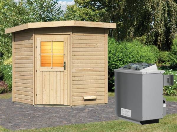 Karibu Saunahaus Pirva 38 mm mit 9 kW Ofen Integr. Strg Karibu Saunahaus Pirva 38 mm mit 9 kW Ofen Integr. Strg