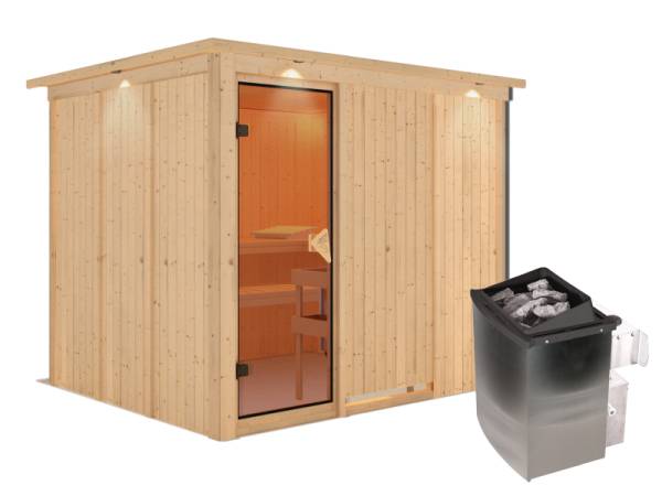 Gobin - Karibu Sauna inkl. 9-kW-Ofen - mit Dachkranz -