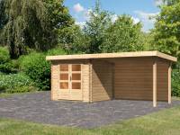 Karibu Woodfeeling Gartenhaus Bastrup 2 mit Anbaudach 3 Meter inkl. Rückwand natur
