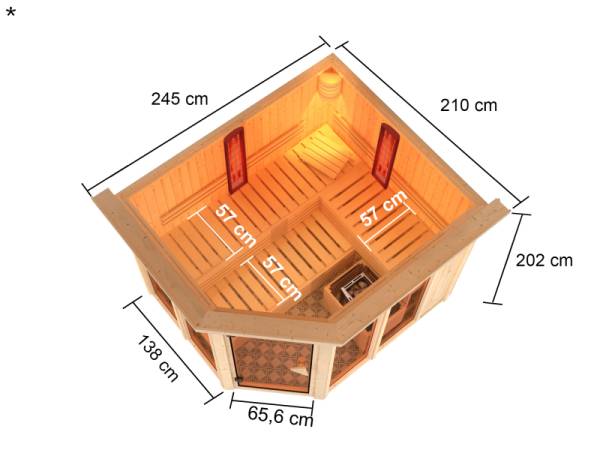 Karibu Multifunktions-Sauna Ava mit Dachkranz, 9 kW Bioofen und Infrarotstrahler