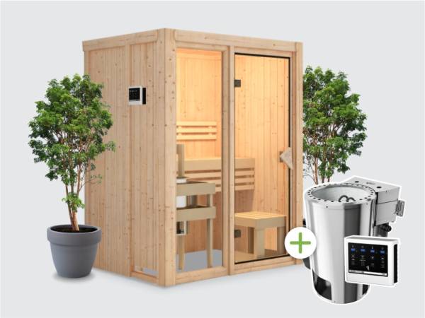 Osb smart choice Sauna Roma 1 inkl. 3,6 kW Bioofen externe Steuerung - ohne Dachkranz