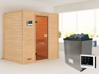 Karibu Sauna Sonja inkl. 9 kW Ofen ext. Steuerung mit klassischer Saunatür -ohne Dachkranz-