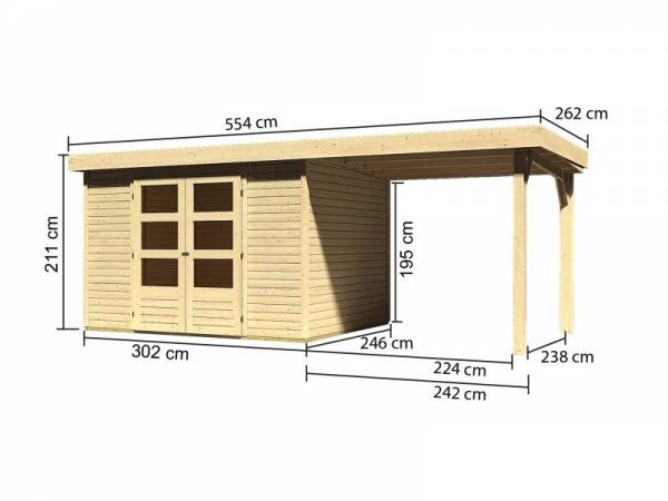 Karibu Woodfeeling Gartenhaus Askola 5 mit Anbaudach 2,25 Meter