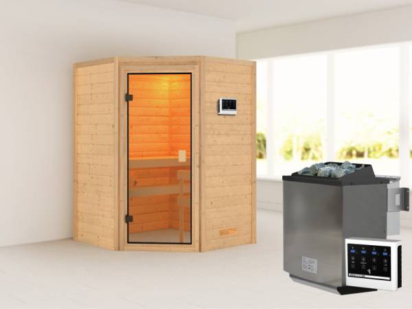 Karibu Sauna Antonia mit 4,5 kW BIO-Ofen ext. Strg ohne Dachkranz