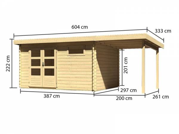 Karibu Woodfeeling Gartenhaus Bastrup 8 mit Anbaudach 2 Meter