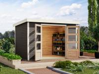 Karibu Hybrid Gartenhaus Jupiter 4 B terragrau/weiß