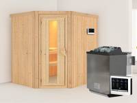 Karibu Sauna Siirin 68 mm- energiesparende Saunatür- 4,5 kW Bioofen ext. Strg- ohne Dachkranz