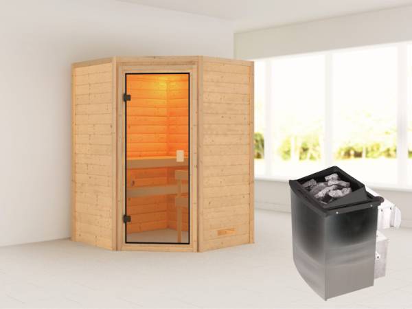 Karibu Sauna Antonia mit 4,5 kW Ofen integr. Strg ohne Dachkranz