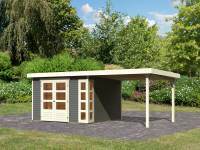 Karibu Woodfeeling Gartenhaus Kerko 6 mit 2,80 m Anbaudach, 19 mm, terragrau