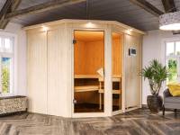 Fiona 3 - Karibu Sauna SPARSET inkl. 9 kW Bio-Ofen, Dachkranz, Leuchte, Zubehör-Set