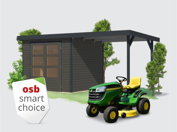 Osb smart choice Hybrid Gartenhaus Woodtallic 3 B terragrau/anthrazit, im Set mit Fußboden, inkl. 2,35 m Anbaudach
