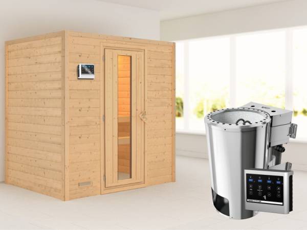 Ronja - Karibu Sauna Plug & Play 3,6 kW Bio Ofen, ext. Steuerung - ohne Dachkranz - Energiespartür