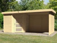 Karibu Woodfeeling Gartenhaus Schwandorf 3 natur mit Anbaudach 2,75 Meter, Seiten- und Rückwand
