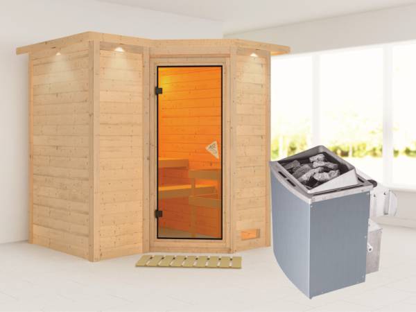 Sahib 1 - Karibu Sauna inkl. 9-kW-Ofen - mit Dachkranz -