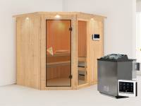 Fiona 2 - Karibu Sauna inkl. 9-kW-Bioofen - mit Dachkranz -
