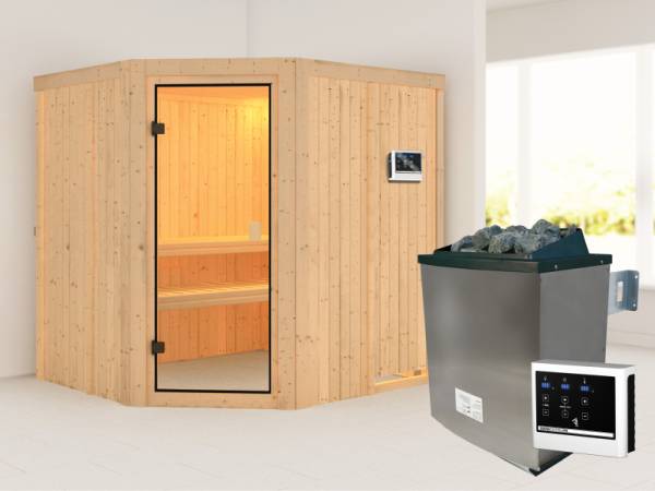 Karibu Sauna Bodo- klassische Saunatür- 4,5 kW Ofen ext. Strg