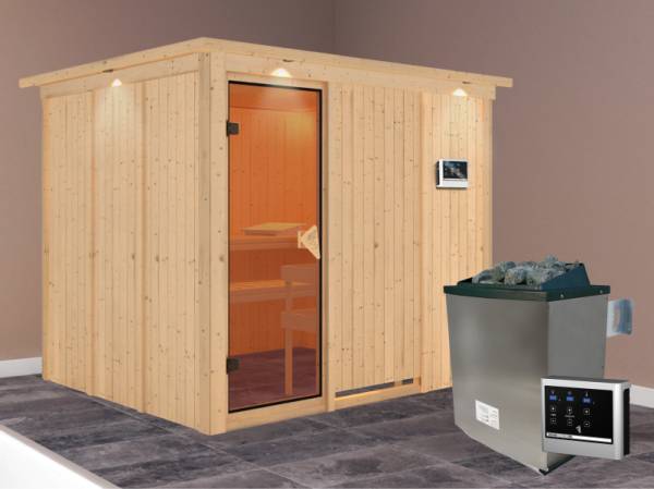 Gobin - Karibu Sauna inkl. 9-kW-Ofen - mit Dachkranz -