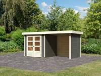 Karibu Woodfeeling Gartenhaus Askola 2 terragrau mit Anbaudach 2,40 Meter, Seiten- und Rückwand
