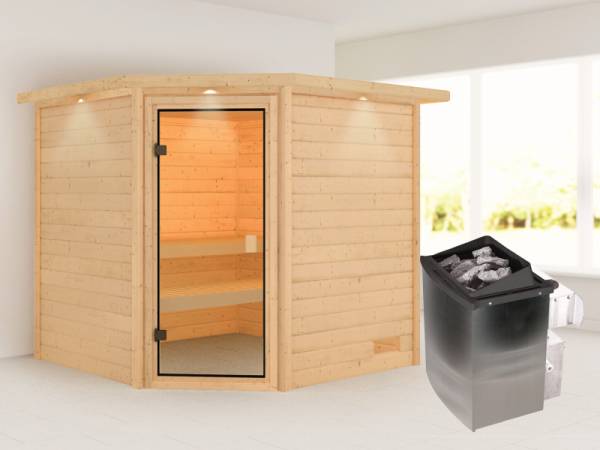 Karibu Sauna Tilda 4,5 kW Ofen integr. Strg. mit Dachkranz