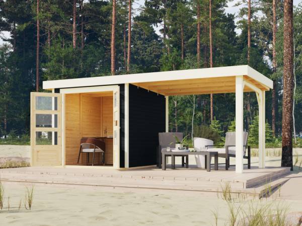 Karibu Gartenhaus Askola 2 anthrazit mit Anbaudach 2,80 Meter