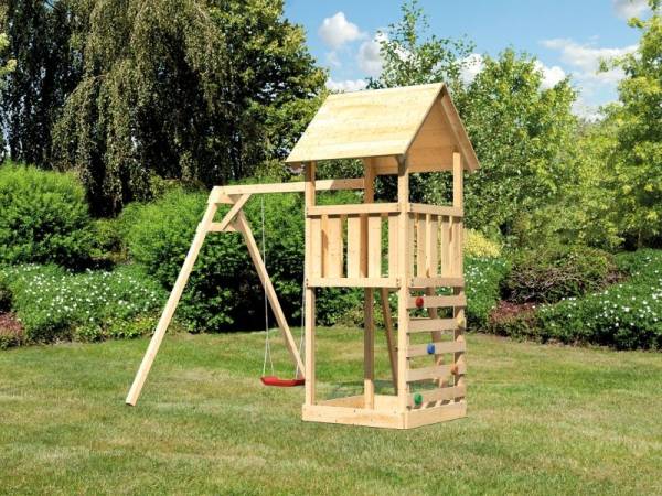 Akubi Spielturm Lotti mit Kletterwand und Einzelschaukel Akubi Spielturm Lotti mit Kletterwand und Einzelschaukel