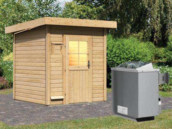 Karibu Saunahaus Taina naturbelassen 38 mm mit 9 kW Ofen integr. Strg Karibu Saunahaus Taina naturbelassen 38 mm mit 9 kW Ofen integr. Strg