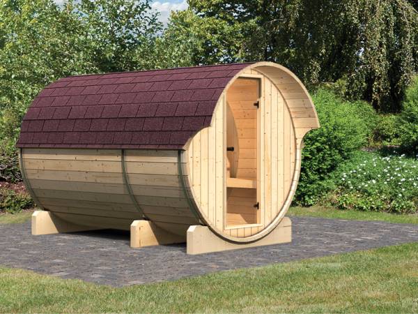 Karibu Fass - Sauna 3 42 mm ohne Ofen - Sparset - inkl. Dachschindeln Karibu Fass - Sauna 3 42 mm ohne Ofen - Sparset - inkl. Dachschindeln