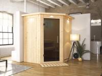 Taurin - Karibu Sauna ohne Ofen - mit Dachkranz -Moderne Saunatür