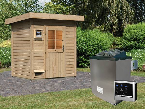 Karibu Saunahaus Jana 38 mm mit 9 kW Ofen ext. Strg