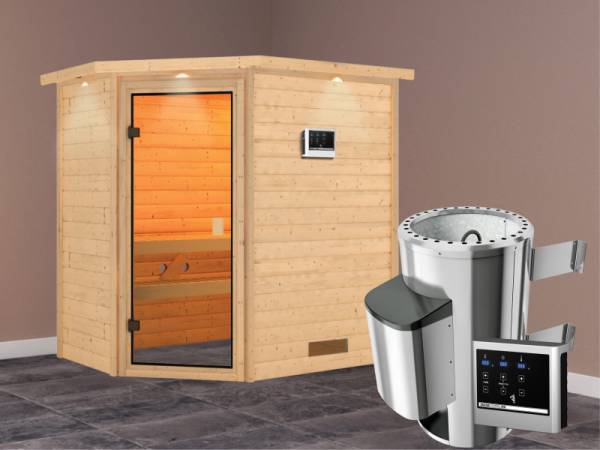 Cilja - Karibu Sauna Plug &amp; Play inkl. 3,6 kW-Ofen - mit Dachkranz -